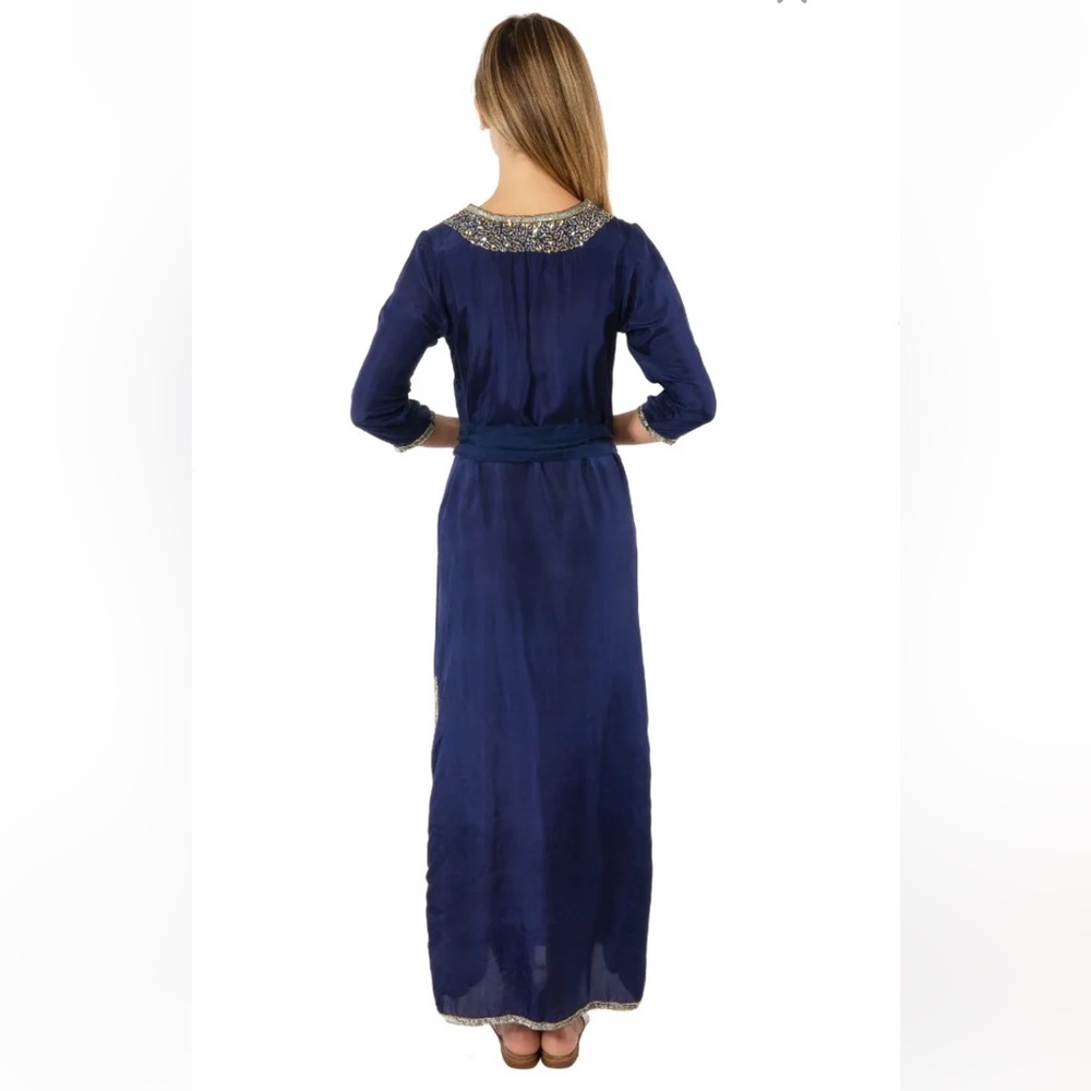 GRETCHEN SCOTT Silk Beaded Midi/Maxi Dress with Sash ✨ Starry Night Size M ✨ - Picture 4 of 16